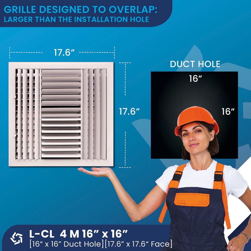 Aluminum 4-Way Vent Cover: Adjustable Curved Blade Air Supply Diffuser-