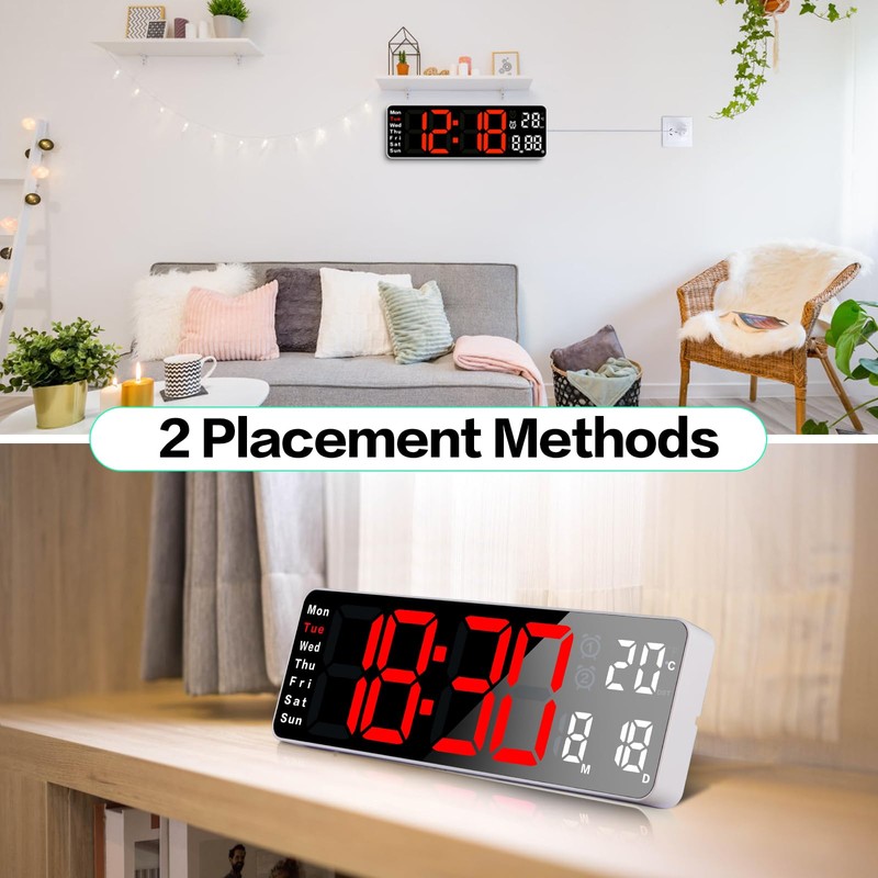 Fuloon Digital Wall Clock, 13'' Large Digital Clock Remote Control,