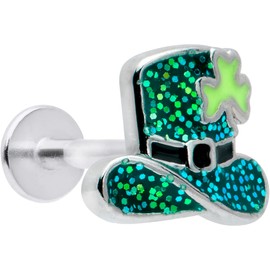 Body Candy 16G 316L Stainless Steel Top Hat Shamrock St Patricks Day Labret Monroe Lip Ring Tragus 8mm