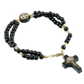 Catholica Shop Saint Benedict Medal Black Wood Corded Rosary Bracelet for Men and Women. Made in Brazil.