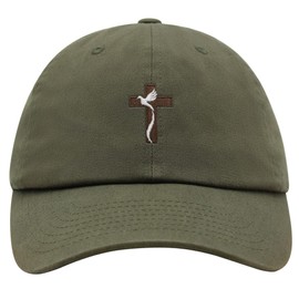 JPAK Christian Cross Dove Premium Dad Hat Embroidered Cotton Baseball Cap Christian Faith Olive Green
