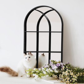 OGCAU Wall Mounted Mirror, Arched Wall Mirror, 20"x30" Arch Bathroom Mirror, Arched Farmhouse Window Mirror with Iron Frame, Mirror Wall Decor for Bedroom, Entryway, Living Room (Black)