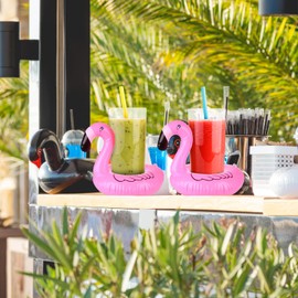 100 Pcs Inflatable Drink Holders Flamingo Drink Floats Mini Drink Floaties Floating Drink Holder Flamingo Inflates Coasters with a Pump Cylinder for Adults Bath Swimming Pool Party (Pink)