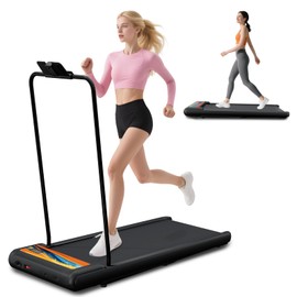 Treadmill with Handles, Folding Foldable Electric Treadmills for Home Small, 270LBS Capacity, Under Desk Treadmill with Remote Control LED Display,2.5HP Walking Pad Treadmills with Handle Bar, Orange