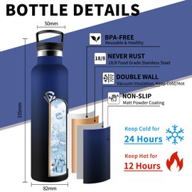Grsta Thermos Flask, 1 Litre Stainless Steel Drinking Bottle with Straw, BPA-Free, Leak-Proof, Insulated Flask, Double-Walled, Adult Drinking Bottle for Fitness, Camping, Hiking