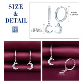 Yumilok Women's Hoop Earrings 925 Sterling Silver Moon Hoop Earrings Hanging Moon Hoop Huggie Piercing Small Hoop Earrings for Women Girls Children, Sterling Silver