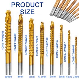 JONMON Titanium Coated HSS Twist Drill Bits - 8Pcs 3-10mm Serrated Grooving Side Cutting Tap Spiral Saw Drill Bit for Drilling Wood Metal Plastic