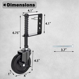 Auxdee Black Spring Loaded Adjustable Gate Wheel, 4 inch Heavy Duty Gate Wheel Casters with Break for Wooden Gate and Fence, Swing Gate Support Wheel with Universal Mount Plate, 1 Pack