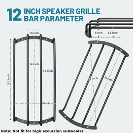 NuIth 12 Inch Metal Subwoofer Grill, 4 bar 12 Inch Audio Loudspeaker Grill Cover Protector, 12 Inch Black Car Bar Grille Sub Grill Cover, 12 Inch 4 Bar Speaker Cover 2PCS