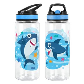 Home Tune Cute Water Bottle for School Boys, BPA FREE Tritan & Leak Proof Flip Straw & Easy Clean & Carry Handle, 23oz/ 680ml - Shark