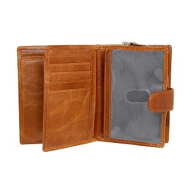 STARHIDE Ladies RFID Blocking Genuine Leather Clutch Wallet with Side Zipped Coin Pouch Gift Boxed Wallet for Women 5525 (Tan)