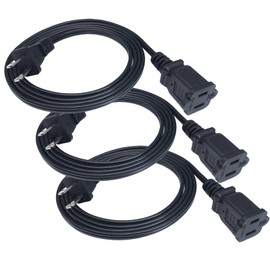 5 FT Extension Cord, Indoor 18 AWG Small Short 2 Prong Power Cable, Female Male Low Profile Plug for NEMA 5-15P to NEMA 5-15R, Black 3 Pack