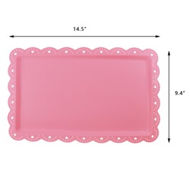 Set of 6 Plastic Serving Trays Food Tray - 14" x 9" Rectangle Serving Platter for Party Cafeteria Kitchen Restaurant, Small Flat Trays for Dessert Fruit Cookie Snack (6, Pink)