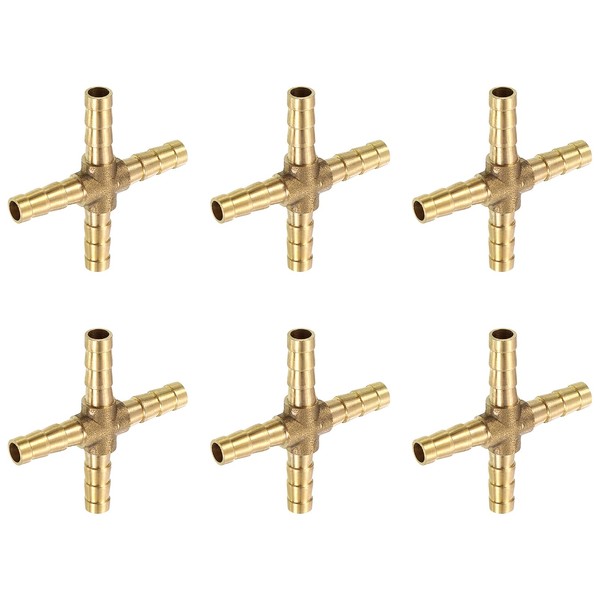 QUARKZMAN Pack of 6 Brass 4-Way Pipe Fittings, 1/4 Inch