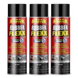 Leak Stopper Rubber Flexx – 18oz Waterproof Repair & Sealant Spray - Point & Spray to Seal Cracks, Holes, Leaks, Corrosion & More | Black – 3 cans