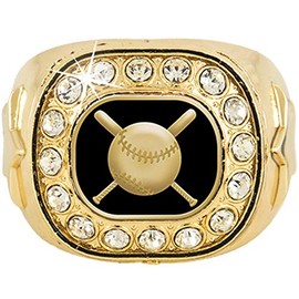 Crown Awards Gold Crystal Baseball Rings, Baseball Championship Ring with Gemstones, Size 8