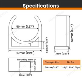 50mm/1.97" (20 PCS) U-Shaped PVC Pipe Clamps (White), Hose Hanger Support, High Strength for Home Plumbing, TV Trays, Water Supply, Garden Tubing, PEX, UV Resistant, fit for 1-1/2" PVC Pipe Sch40