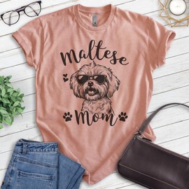 EVERTREE CLOTHING Maltese Mom, Unisex Women's Shirt, Maltese Owner, Funny Dog Mom Gift, Heather Sunset, XX-Large