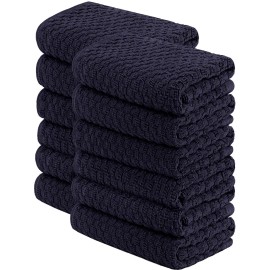Kitchen Dish Towels Navy, 100% Cotton Waffle Weave 15x26, 12 pc Terry Cloth
