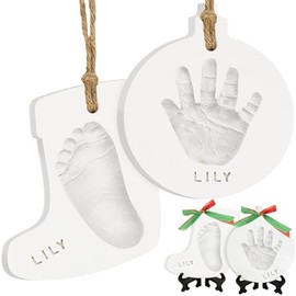 Kit de huellas de manos y pies para bebé - Adorno personalizado de primer Navidad del bebé, recuerdo de huella de recién nacido, kit fácil de huella de pata de perro, regalos de Navidad para recién
