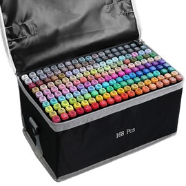 AMUIZC Alcohol Markers, 168 Colors Art Drawing Set for Kids Adults, Dual Tip Permanent Sketch Markers with Organizing Case