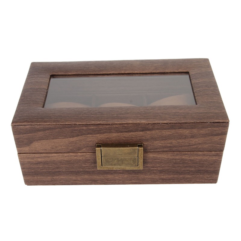 3 Slot Watch Display Case Wood Detachable Pillow Glass Cover