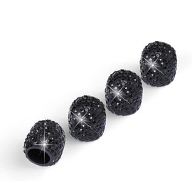 Bling Dust Caps, 4 Pack Sparkling Handmade Crystal Diamond Rhinestone Car Tyre Valve Caps Universal Bling Car Valve Stem Covers Chrome Attractive Dustproof (black)