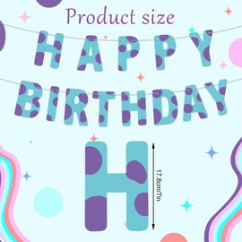 Cartoon Happy Birthday Banner, Pre-Strung Cartoon Themed Birthday Party Decoration Blue & Purple Banner for Kids Boys Baby Shower Event Party Decor Supplies Favors