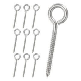 PATIKIL Screw Eyes 3/16 x 2.5 Inch / M5x65mm, 10 Pcs 304 Stainless Steel Eye Screw Hooks Self Tapping Eye Bolt for Wood Securing Cables Wire, Indoor & Outdoor Use, Silver