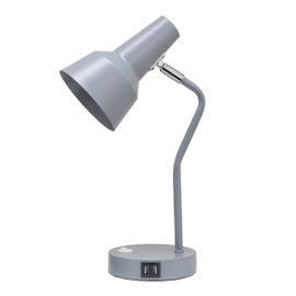 Simple Designs LD1072-GRY 15.2" Sleek Essentials Metal Cone Shade Desk Lamp with Adjustable Shade and Dual USB Ports, for Office, Desk, Nightstand, Dorm, Gray