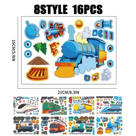 DiiWmme 16Pcs Make Your Own Train Stickers for Kids, Mix and Match DIY Cartoon Train Stickers, Fun Party Favors, Birthday Gifts, Classroom Activities (Car)