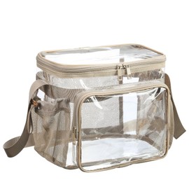 BORMELUN Clear lunch bag for work correctional officer Plastic Concerts Lunch Bags,See Through Lunchbox with Pockets -Light khaki