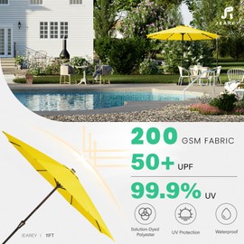JEAREY 11' LED Lighted Patio Umbrellas Outdoor Solar Table Market Umbrella w/Crank, 8 Sturdy Ribs, UV Protection Waterproof Sunproof(Yellow)