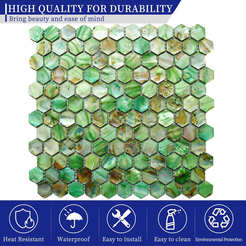 MOP Green Hexagon Mother of Pearl Backsplash Tile 1 Sheets