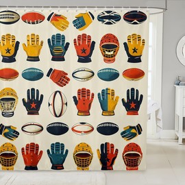 Feelyou Boys Girls Black American Football Bathroom Shower Curtain Set Rugby Sports Bath Curtain Ball Game Shower Curtain Kids Football Teens Bathroom Accessories 72"x72"