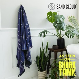 Sand Cloud Turkish Bath Towels Bundle for Bathroom, Set of 4 (Classic Navy) - Large Size - 100% Certified Organic Cotton Yarn is Lightweight, Soft & Absorbent - Premium Bath & Hand Towels Dry Faster
