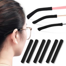 Sightor Soft Glasses Ear Cushion, 3 Pairs Knitting Cotton Eyeglass Temple Sleeves Non-Slip Extra Long Glasses Ear Grippers (Black)