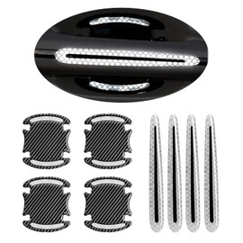 LANZMYAN Car Door Handle Protector Reflective Sticker Universal Auto Carbon Fiber Door Handle Anti Scratch Cover Guard 8PCS Silver