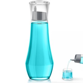 VITVITI Glass Mouthwash Dispenser for Bathroom, 8.8OZ Mouth Wash Container Bottle with Lid Cup, Small Clear Refillable Mouthwash Dispenser Decanter for Countertop, Gray