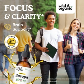 Wild & Organic Bacopa Tincture - Supports Calm, Focus, Clarity - Bacopa Monnieri Supplement Liquid - Alcohol Free Drops with Bacopa Extract (Brahmi) - Vegan, No Additives - 2 fl oz