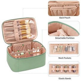 Travel Makeup Bag, Portable Cosmetic Bag with Makeup Brush Organiser Large Capacity Make up Case Water-Resistant Toiletry Bag for Women Travel Essentials, Green
