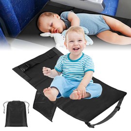 Afenau Children's Airplane Footrest, 80 x 45 cm, Children's Aeroplane Footrest, Adjustable Aeroplane Seat Extension, Children, Foldable Children's Bed for Short Distance Air Travel (Black)