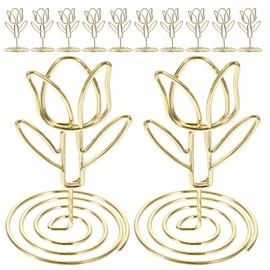 SHOWERORO 10pcs Tulip Note Holder Metal Place Card Holder Mini Photo Holder Flower Pick Clips Xmas Place Card Stand Wire Menu Memo Clips Table Picture Stands Iron Vertical Banquet