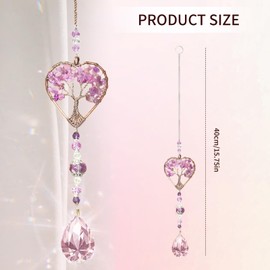 Tree of Life Amethyst Sun Catchers – Natural Chakra Healing Crystal Window Decor, Spiritual Gift for Women & Girls, Rainbow Maker with Quartz Gemstone Pendant, Unique Home & Garden Ornamen