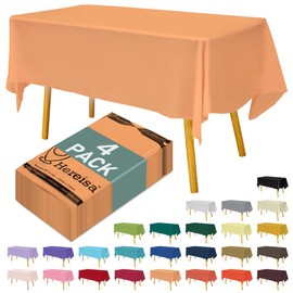 Hereisa Disposable Plastic Tablecloth 54x108 Inch Rectangle - Peach, 4 Pack Waterproof & Tear-Resistant Party Table Cover for Dining, Picnic, Crafts, Holiday Decor