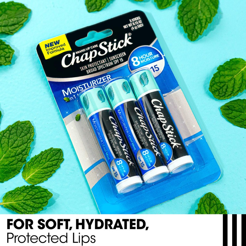 ChapStick Moisturizer 2-in-1 Lipcare SPF 15, Cool Mint, 3-Pack – Sunscreen