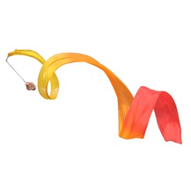 Winged Sirenny Sheer Silk Ribbon Dancer Wand 4.4yds, Playsilk Streamer with Rods, Church Praise & Worship Adoration Flag Banner. (Yellow-Orange-red)
