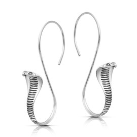 AeraVida Edgy Curled King Cobra Sterling Silver Snake Dangle Earrings | Classic Sterling Silver Dangle Earrings | Earrings for Women
