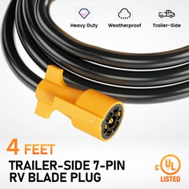 MECMO 4ft Replacement 7-Pin RV Blade Trailer Wiring Harness Plug Heavy Duty Pre-Wired 7-Way RV Trailer End Connector 4 Feet Cable 7 Prong Molded Trailer Light Pigtail Cord 10-14AWG Thick Copper Wire