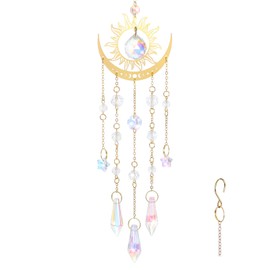 Tyqour Suncatcher Kristall Sonnenfänger Fenster Lichtfänger zum Aufhängen Fensterdeko Hängend Windspiel Regenbogen Sonnen Mond Sonnenfänger Kristall ​für Garten Weihnachten Party Hochzeit Flammenmond